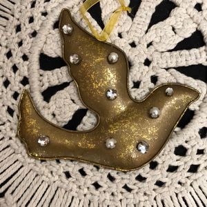 Brass bird with pearls and rhinestones